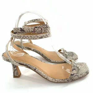 Express heels size 9 gray cream faux vegan leather snakeskin print party